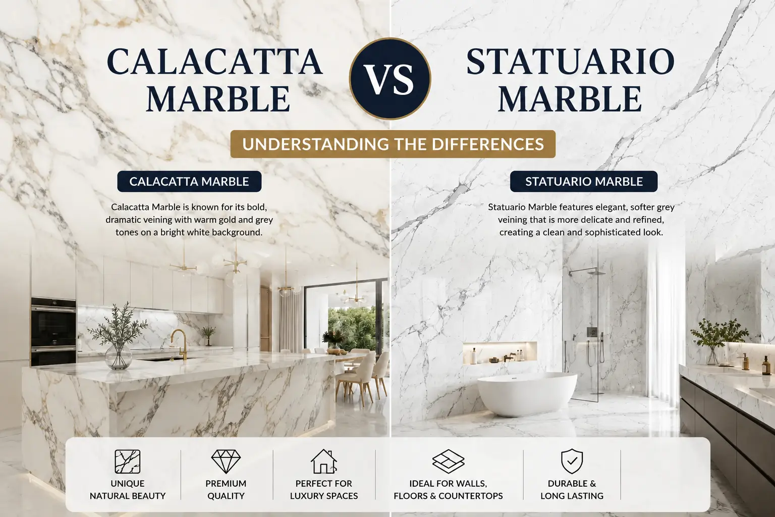 Calacatta vs Statuario Marble: Understanding the Differences