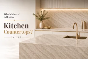 Best material for kitchen countertops in UAE featuring quartz, granite, marble and porcelain surfaces